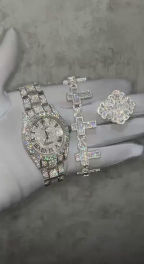 All white Rolex cross bracelet set combo🔥