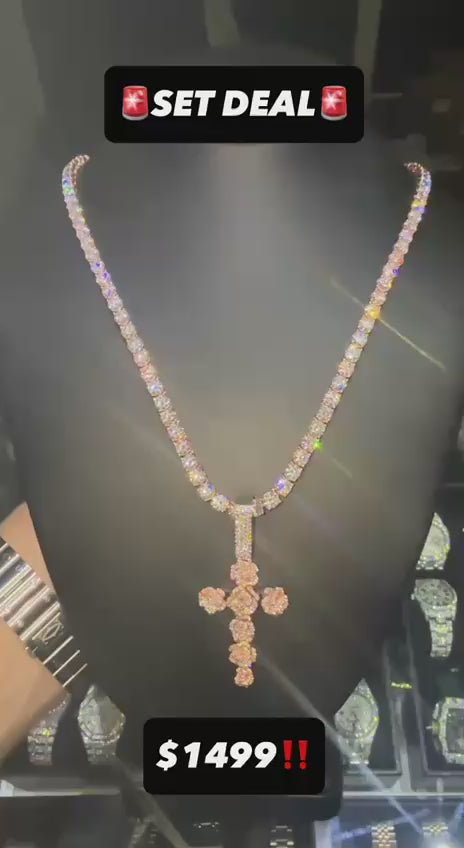 Custom cross pendant  with tennis chain